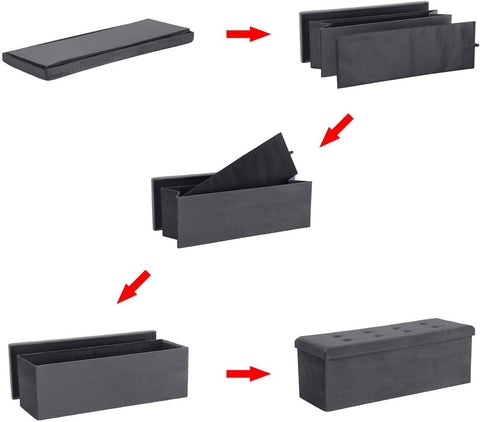 Rootz Velvet Storage Stool - Ottoman - Footrest - 118L Capacity - Foldable & Portable - Luxurious Velvet Finish - 110cm x 38cm x 37.5cm