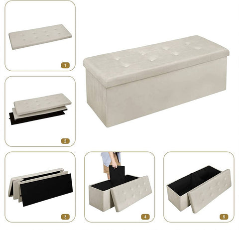 Rootz Velvet Storage Stool - Ottoman, Footrest - 118L Capacity, Foldable, Durable - 110cm x 38cm x 37.5cm