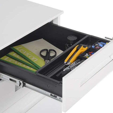 Rootz Roll Container Office Cabinet - Storage Unit - Filing Cabinet - Pre-Assembled - Secure Locking - Enhanced Mobility - Metal, White - 45cm x 60cm x 39cm