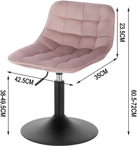 Rootz Velvet Metal Bar Stool - Adjustable Counter Chair - Swivel Barstool - Comfortable, Durable, Floor Protection - 35cm x 42.5cm x 60.5-72cm