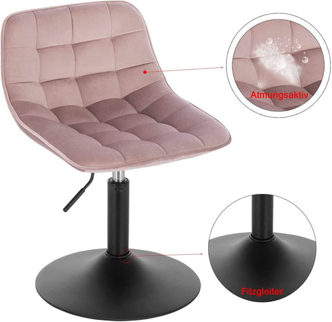 Rootz Velvet Metal Bar Stool - Counter Stool - Adjustable Bar Chair - Durable, Comfortable, Ergonomic - 35cm x 42.5cm, Height 60.5cm-72cm