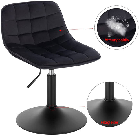 Rootz Velvet Bar Stool - Counter Stool - Adjustable Swivel Chair - Ergonomic Design, Durable Build, Floor Protection - 35cm x 42.5cm, Height 60.5cm-72cm