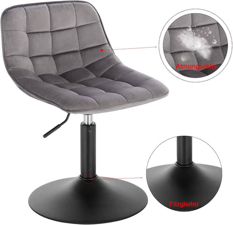 Rootz Velvet Metal Bar Stool - Counter Stool - Adjustable Chair - Comfortable Seating - Ergonomic Design - Durable Construction - 35cm x 42.5cm x 60.5-72cm