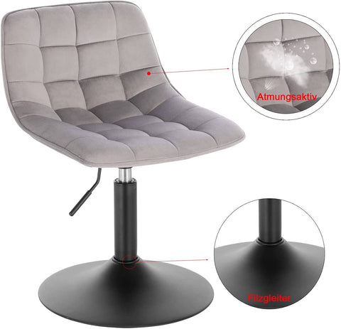 Rootz Velvet Metal Bar Stool - Counter Stool - Adjustable Bar Chair - Durable, Ergonomic, Non-Slip - 35cm x 42.5cm, Height 60.5cm-72cm