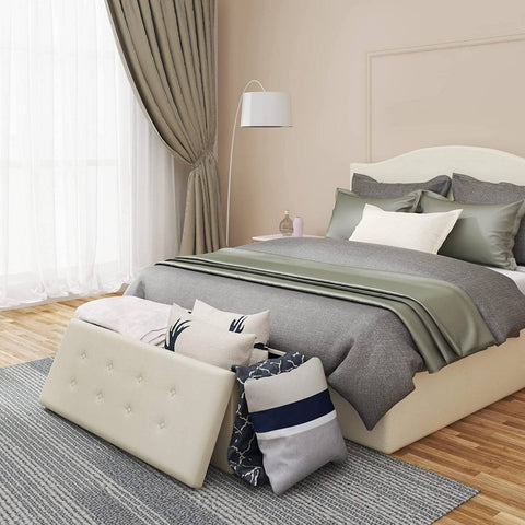 Rootz Velvet Storage Stool - Ottoman, Footrest - 118L Capacity, Foldable, Durable - 110cm x 38cm x 37.5cm