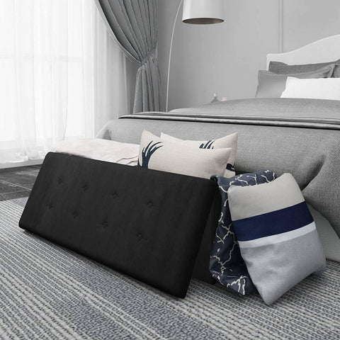 Rootz Velvet Storage Stool - Ottoman, Footrest - Spacious 118L Storage, Foldable Design, Luxurious Velvet Finish - 110cm x 38cm x 37.5cm