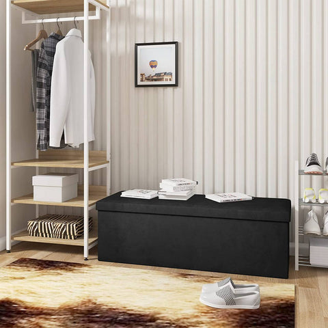 Rootz Velvet Storage Stool - Ottoman, Footrest - Spacious 118L Storage, Foldable Design, Luxurious Velvet Finish - 110cm x 38cm x 37.5cm