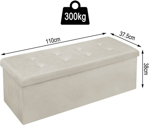 Rootz Velvet Storage Stool - Ottoman, Footrest - 118L Capacity, Foldable, Durable - 110cm x 38cm x 37.5cm