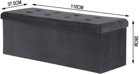 Rootz Velvet Storage Stool - Ottoman - Footrest - 118L Capacity - Foldable & Portable - Luxurious Velvet Finish - 110cm x 38cm x 37.5cm