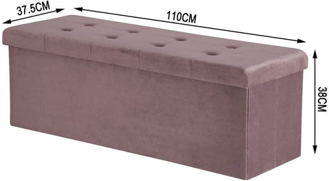 Rootz Velvet Storage Stool - Ottoman - Footrest - 118L Capacity - Foldable & Portable - Luxurious Comfort - 110cm x 38cm x 37.5cm