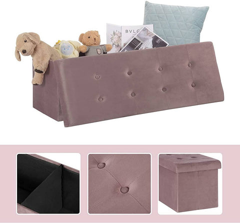 Rootz Velvet Storage Stool - Ottoman - Footrest - 118L Capacity - Foldable & Portable - Luxurious Comfort - 110cm x 38cm x 37.5cm
