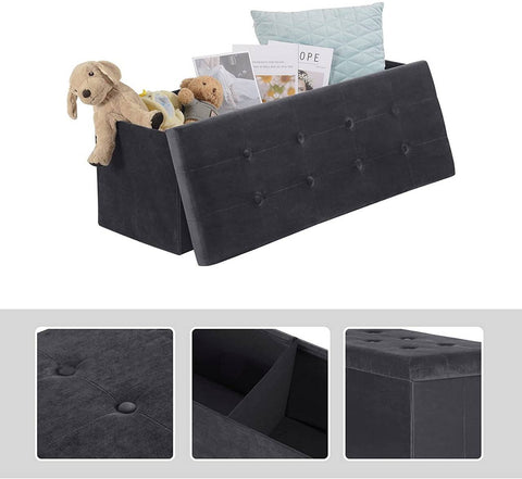 Rootz Velvet Storage Stool - Ottoman - Footrest - 118L Capacity - Foldable & Portable - Luxurious Velvet Finish - 110cm x 38cm x 37.5cm