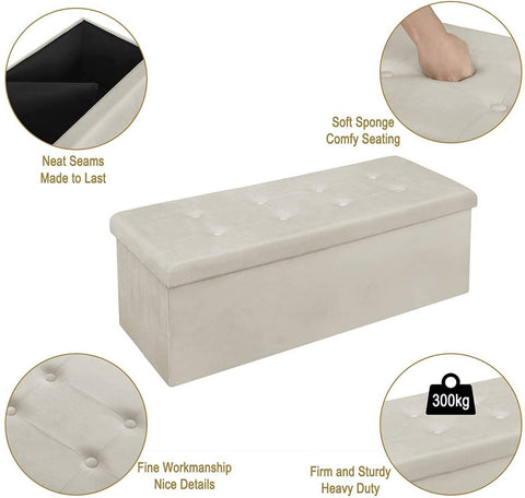 Rootz Velvet Storage Stool - Ottoman, Footrest - 118L Capacity, Foldable, Durable - 110cm x 38cm x 37.5cm