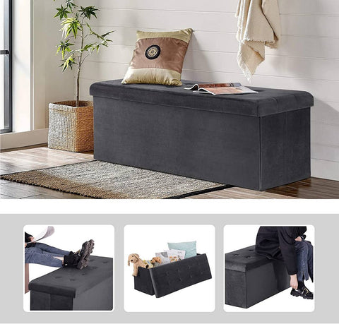 Rootz Velvet Storage Stool - Ottoman - Footrest - 118L Capacity - Foldable & Portable - Luxurious Velvet Finish - 110cm x 38cm x 37.5cm