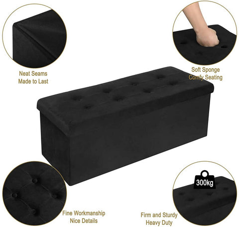 Rootz Velvet Storage Stool - Ottoman, Footrest - Spacious 118L Storage, Foldable Design, Luxurious Velvet Finish - 110cm x 38cm x 37.5cm