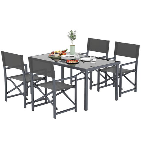 Rootz 5-Part Dining Set - Outdoor Patio Set - Folding Chair Set - Durable Steel Frame - 150cm Table & 58cm x 55cm x 89cm Chairs