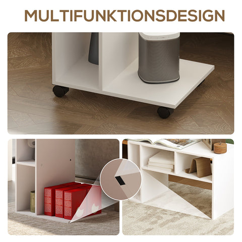 Rootz Side Table - C-Shaped Serving Car - Mobile Organizer - 4 Wheels - Efficient Storage - 40 x 30 x 69 cm, Robust Chipboard, White