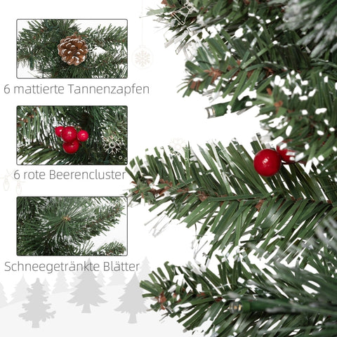 Rootz Christmas Garland - Light Up Festive Fir Garland - Warm White LEDs - Snowy Pine Cones & Red Berries - Flame Retardant - 1.8m x 30cm x 30cm