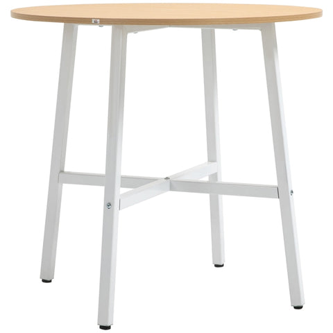 Rootz Dining Table - Round Kitchen Table - Modern Style - Wood Table Top - Sturdy Metal Legs - 80cm x 76cm - Natural Wood & White