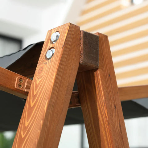 Rootz Hollywood Swing With Bed Function - 3-seater Garden Swing With Roof - Hollywood Lounger - Garden Lounger - Pine Wood - Polyester - Gray + Teak - 225.5 x 113 x 180 cm