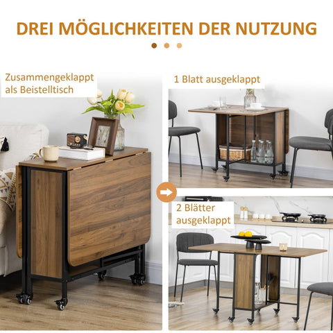 Rootz Mobile Folding Table - Space-Saving Dining Table - Versatile Foldable Table - Stylish Design - 130cm x 80cm x 74cm - Chipboard & Metal