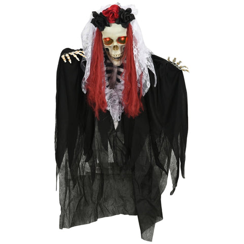 Rootz Halloween Decoration Skeleton Bride - LED Eyes - Howling Sound - Motion Sensor - Adjustable Arms - 60cm x 16cm x 100cm - Polyester, PE, Steel