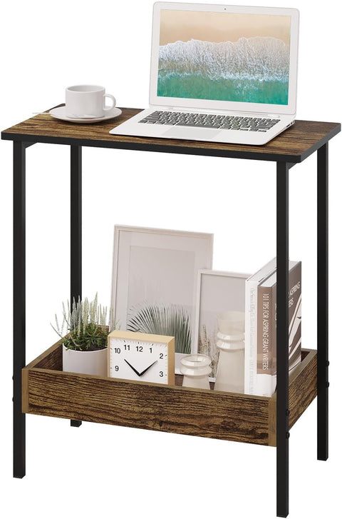 Rootz Metal Side Table - Wood Coffee Table - Compact End Table - Practical Storage Solution - 50cm x 55cm x 25cm