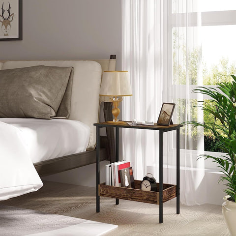 Rootz Metal Side Table - Wood Coffee Table - Compact End Table - Practical Storage Solution - 50cm x 55cm x 25cm