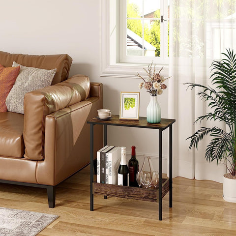 Rootz Metal Side Table - Wood Coffee Table - Compact End Table - Practical Storage Solution - 50cm x 55cm x 25cm