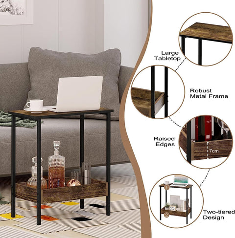 Rootz Metal Side Table - Wood Coffee Table - Compact End Table - Practical Storage Solution - 50cm x 55cm x 25cm
