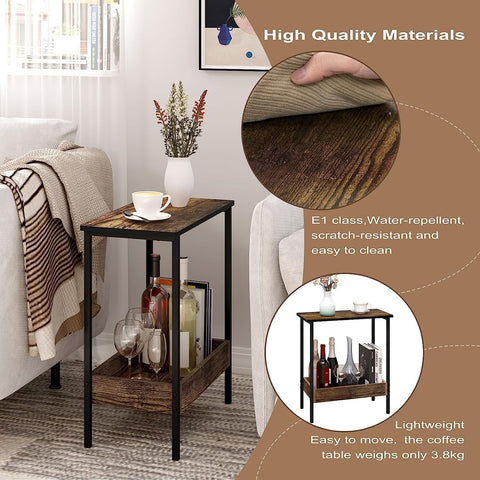 Rootz Metal Side Table - Wood Coffee Table - Compact End Table - Practical Storage Solution - 50cm x 55cm x 25cm