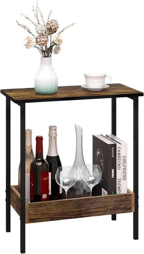 Rootz Metal Side Table - Wood Coffee Table - Compact End Table - Practical Storage Solution - 50cm x 55cm x 25cm