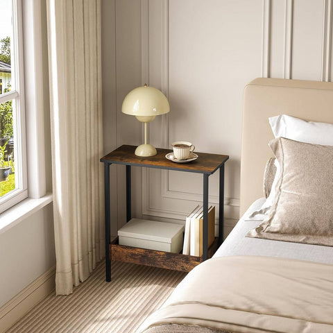 Rootz Side Table - Coffee Table - Console Table - Sturdy & Water-Repellent - 50cm x 55cm x 25cm -Brown & Black Metal Frame