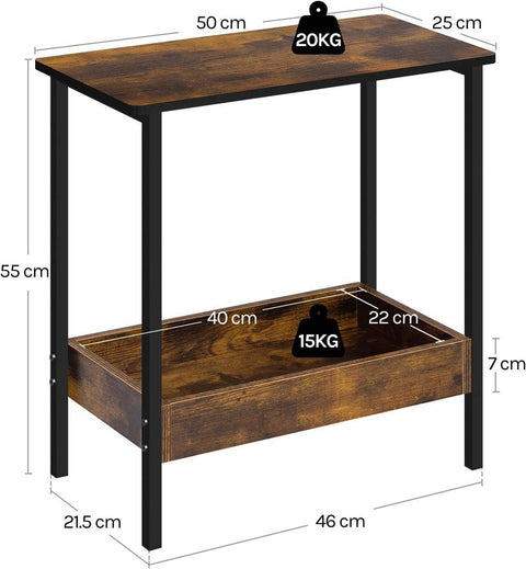 Rootz Side Table - Coffee Table - Console Table - Sturdy & Water-Repellent - 50cm x 55cm x 25cm -Brown & Black Metal Frame