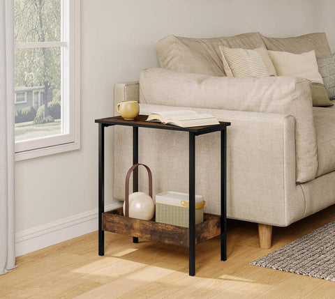 Rootz Side Table - Coffee Table - Console Table - Sturdy & Water-Repellent - 50cm x 55cm x 25cm -Brown & Black Metal Frame