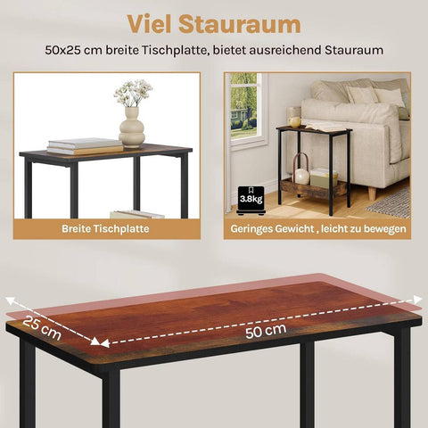 Rootz Side Table - Coffee Table - Console Table - Sturdy & Water-Repellent - 50cm x 55cm x 25cm -Brown & Black Metal Frame