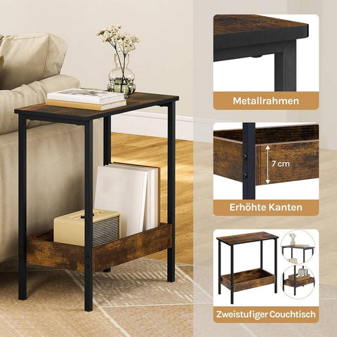 Rootz Side Table - Coffee Table - Console Table - Sturdy & Water-Repellent - 50cm x 55cm x 25cm -Brown & Black Metal Frame