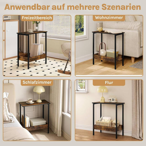 Rootz Side Table - Coffee Table - Console Table - Sturdy & Water-Repellent - 50cm x 55cm x 25cm -Brown & Black Metal Frame