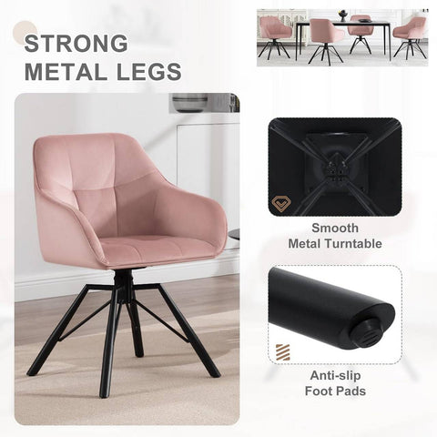 Rootz Swivel Dining Chair - Rotating Chair - Velvet Office Chair - Ergonomic Design - Comfortable Wide Seat - Durable Metal Frame - 58.5cm x 82.5cm x 54.5cm