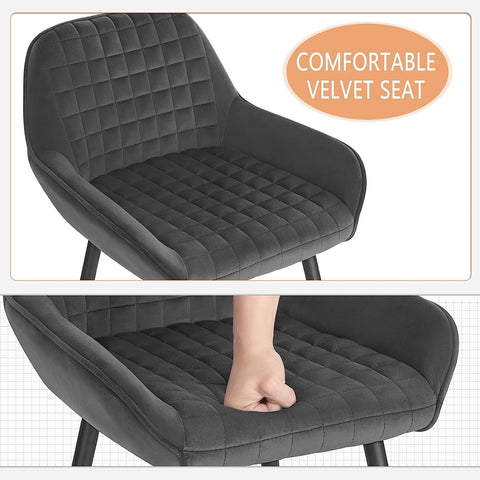 Rootz Barkruk - Tegenkruk - Keukeneilandzitting - Fluweel en metalen frame - Comfortabel, ergonomisch, stabiel - 32,5 cm x 37 cm x 91 cm