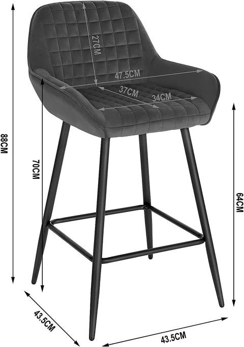 Rootz Barkruk - Tegenkruk - Keukeneilandzitting - Fluweel en metalen frame - Comfortabel, ergonomisch, stabiel - 32,5 cm x 37 cm x 91 cm