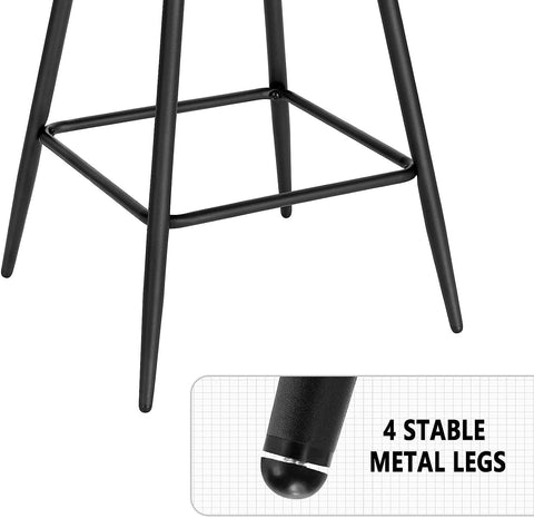 Rootz WOLTU Bar Stool - Counter Stool - High Chair - Comfortable & Ergonomic - Stable & Durable - Modern Classic Design - Velvet & Metal - 64cm Seat Height - 32.5cm x 37cm Seat Size