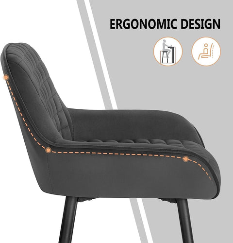 Rootz Bar Stool - Velvet Counter Stool - Metal Frame - Comfortable & Ergonomic - Durable & Stable - Floor Protection - 32.5cm x 37cm x 91cm (Seat Height 64cm)