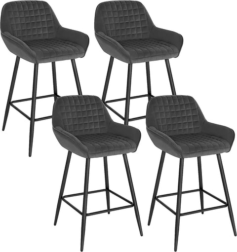 Rootz Bar Stool - Velvet Counter Stool - Metal Frame - Comfortable & Ergonomic - Durable & Stable - Floor Protection - 32.5cm x 37cm x 91cm (Seat Height 64cm)