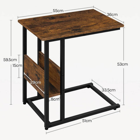 Rootz Side Table Coffee Table - Laptop Stand - End Table - Stable Metal Frame - 55x36x59.5cm Brown