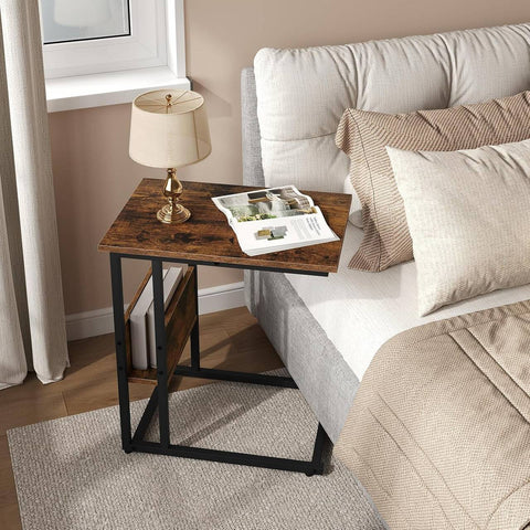Rootz Side Table Coffee Table - Laptop Stand - End Table - Stable Metal Frame - 55x36x59.5cm Brown