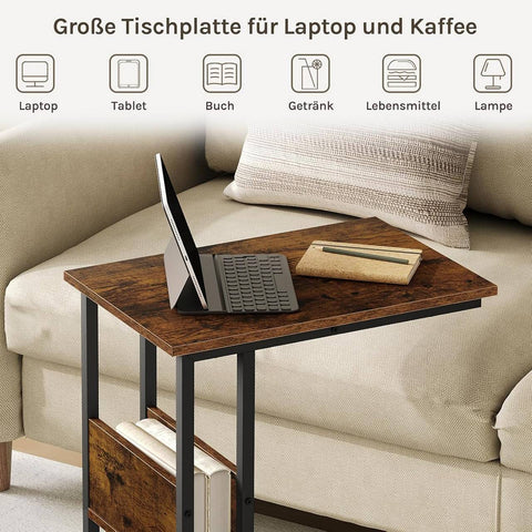 Rootz Side Table Coffee Table - Laptop Stand - End Table - Stable Metal Frame - 55x36x59.5cm Brown