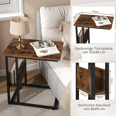Rootz Side Table Coffee Table - Laptop Stand - End Table - Stable Metal Frame - 55x36x59.5cm Brown