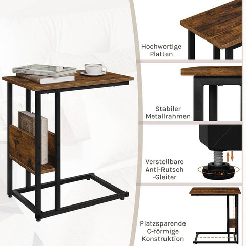 Rootz Side Table Coffee Table - Laptop Stand - End Table - Stable Metal Frame - 55x36x59.5cm Brown