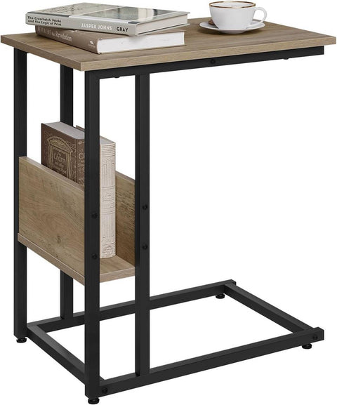 Rootz Side Table - Coffee Table - Laptop Table - Durable C-Shape Design - 55cm x 36cm x 59.5cm - Black & Brown